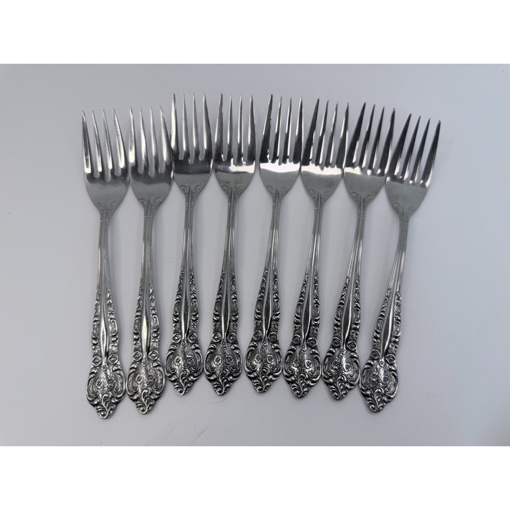 Stanley Roberts DYNASTY Stainless 5 Petal Flower Set of 8 Salad Forks Japan